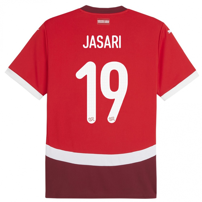 キッズフットボールスイスアードン・ヤシャリ#19赤ホームシャツ24-26ジャージーユニフォーム