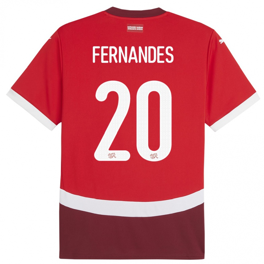 キッズフットボールスイスエジミウソン・フェルナンデス#20赤ホームシャツ24-26ジャージーユニフォーム