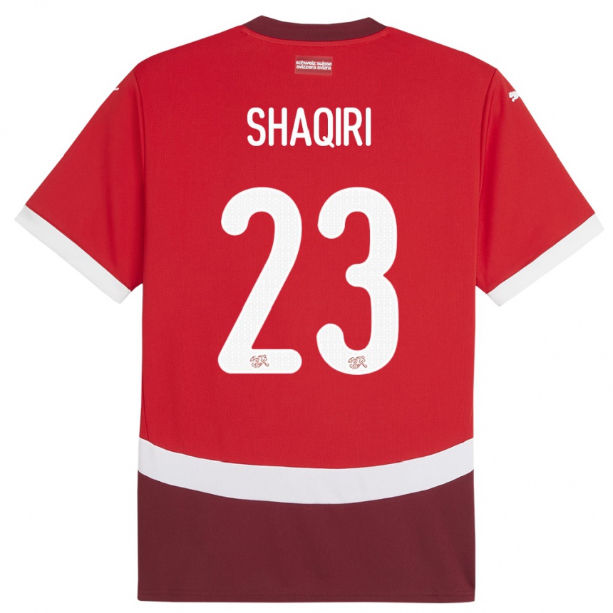キッズフットボールスイスジェルダン・シャチリ#23赤ホームシャツ24-26ジャージーユニフォーム