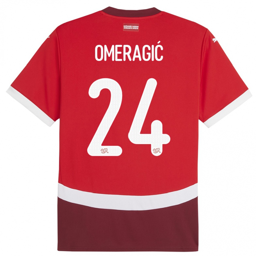 キッズフットボールスイスベチル・オメラギッチ#24赤ホームシャツ24-26ジャージーユニフォーム