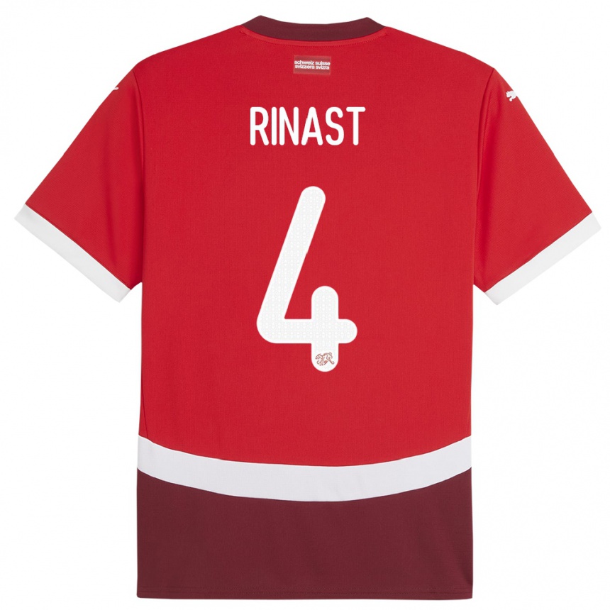 キッズフットボールスイスレイチェル・リナスト#4赤ホームシャツ24-26ジャージーユニフォーム