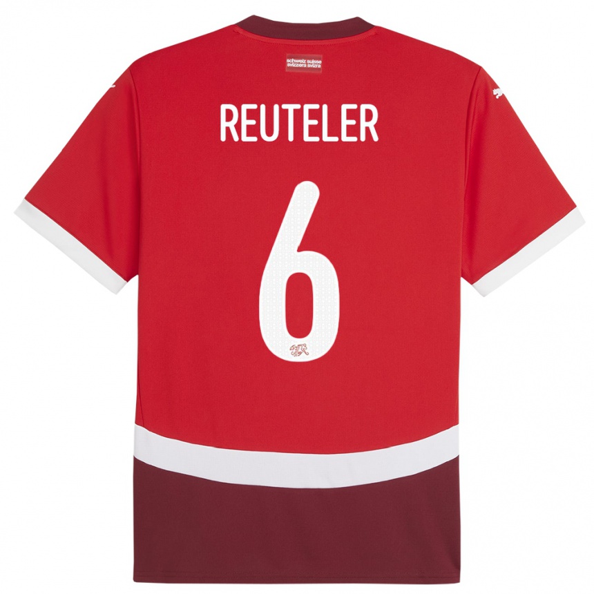 キッズフットボールスイスジェラルディン・ロイトラー#6赤ホームシャツ24-26ジャージーユニフォーム