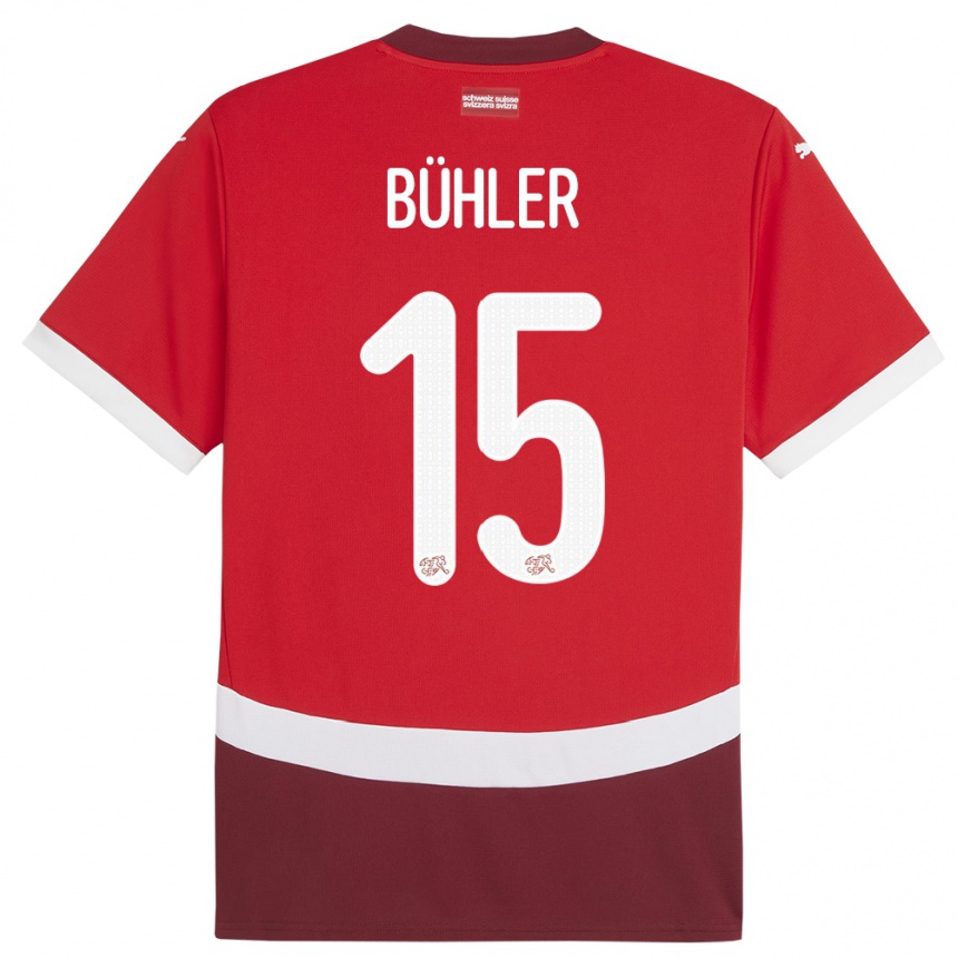 キッズフットボールスイスルアナ・ビューラー#15赤ホームシャツ24-26ジャージーユニフォーム