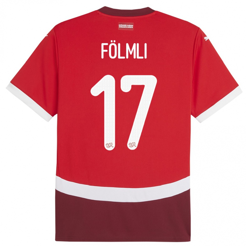キッズフットボールスイススヴェンヤ・フォルムリ#17赤ホームシャツ24-26ジャージーユニフォーム
