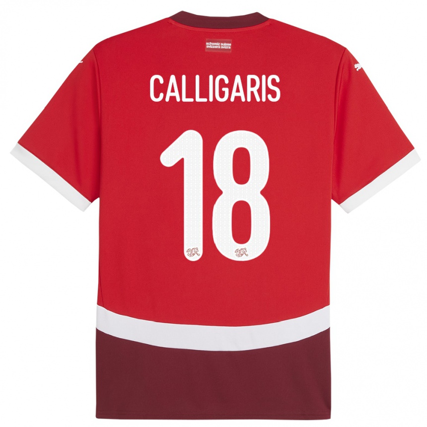 キッズフットボールスイスヴィオラ・カリガリス#18赤ホームシャツ24-26ジャージーユニフォーム