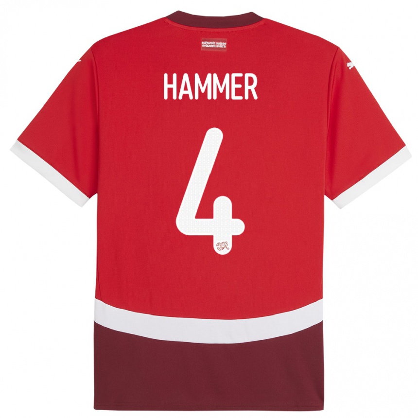キッズフットボールスイスパスカルハンマー#4赤ホームシャツ24-26ジャージーユニフォーム