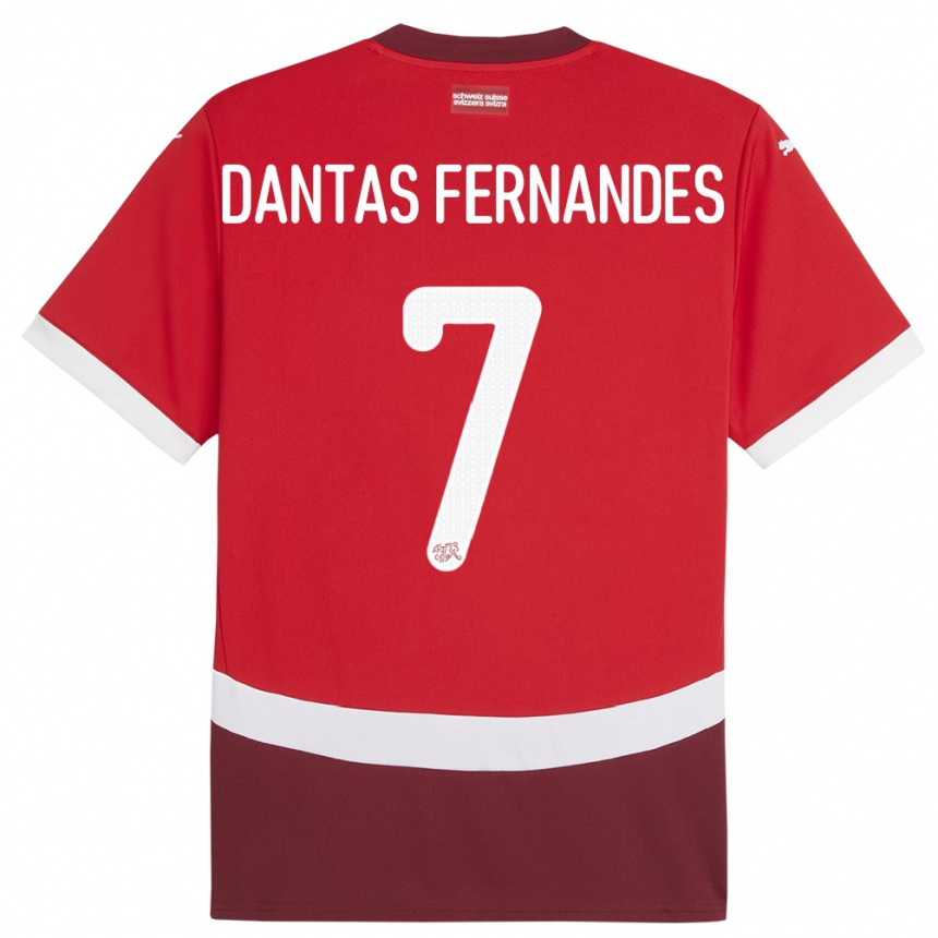 キッズフットボールスイスロナウド・ダンタス・フェルナンデス#7赤ホームシャツ24-26ジャージーユニフォーム