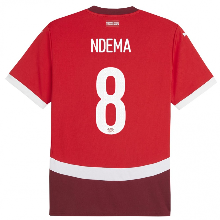 キッズフットボールスイスロイス・ンデマ・ムボンゲ#8赤ホームシャツ24-26ジャージーユニフォーム