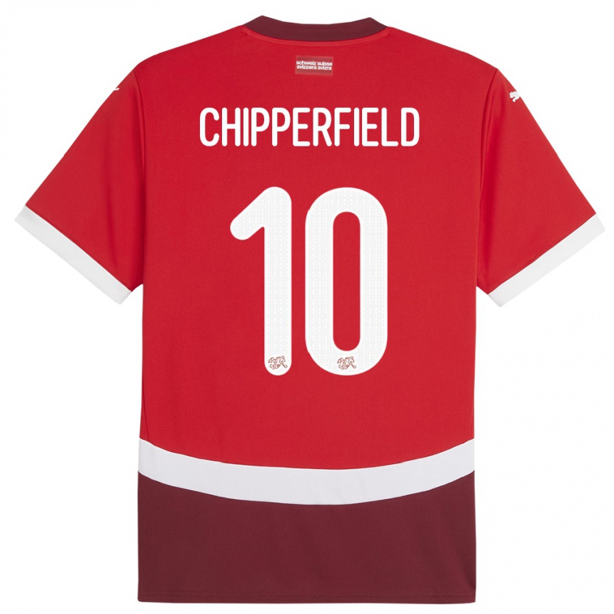 キッズフットボールスイスリアム・チッパーフィールド#10赤ホームシャツ24-26ジャージーユニフォーム