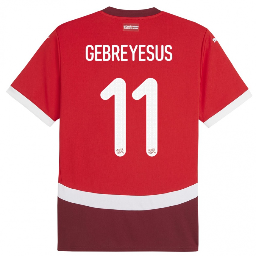 キッズフットボールスイスエシー・ゲブレイサス#11赤ホームシャツ24-26ジャージーユニフォーム