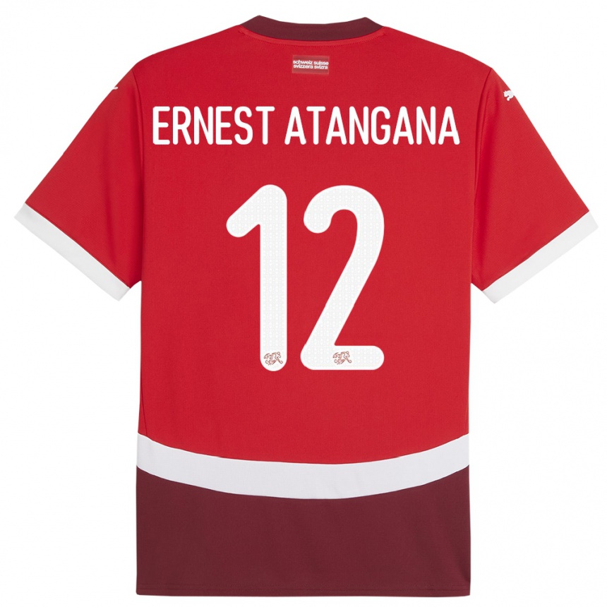 キッズフットボールスイスブライアン・アーネスト・アタンガナ#12赤ホームシャツ24-26ジャージーユニフォーム