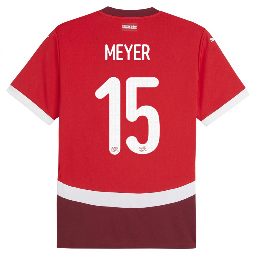 キッズフットボールスイスレニー・レモ・マイヤー#15赤ホームシャツ24-26ジャージーユニフォーム