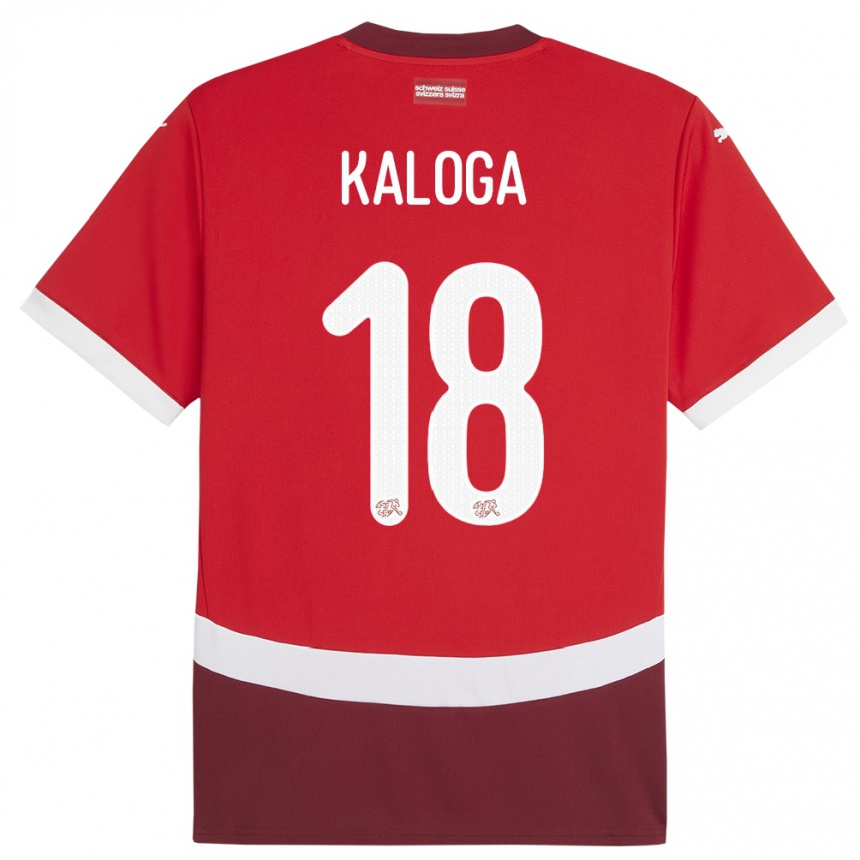 キッズフットボールスイスイッサ・カロガ#18赤ホームシャツ24-26ジャージーユニフォーム