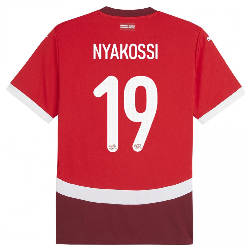 キッズフットボールスイスロジェリオ・ニャコッシ#19赤ホームシャツ24-26ジャージーユニフォーム