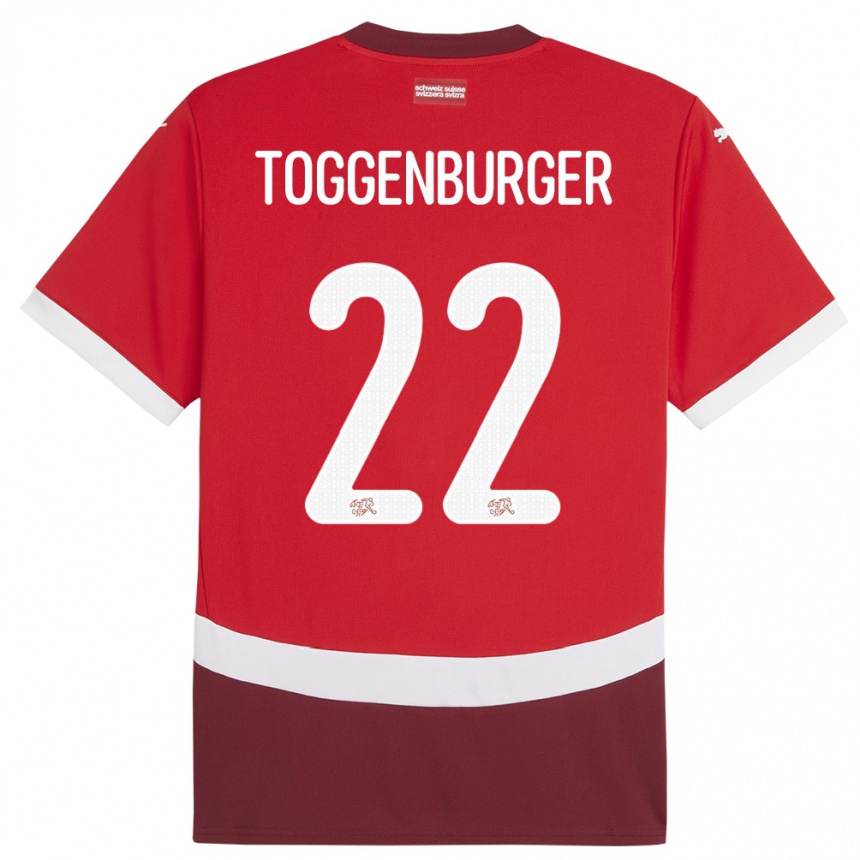 キッズフットボールスイスナンド・トッゲンバーガー#22赤ホームシャツ24-26ジャージーユニフォーム