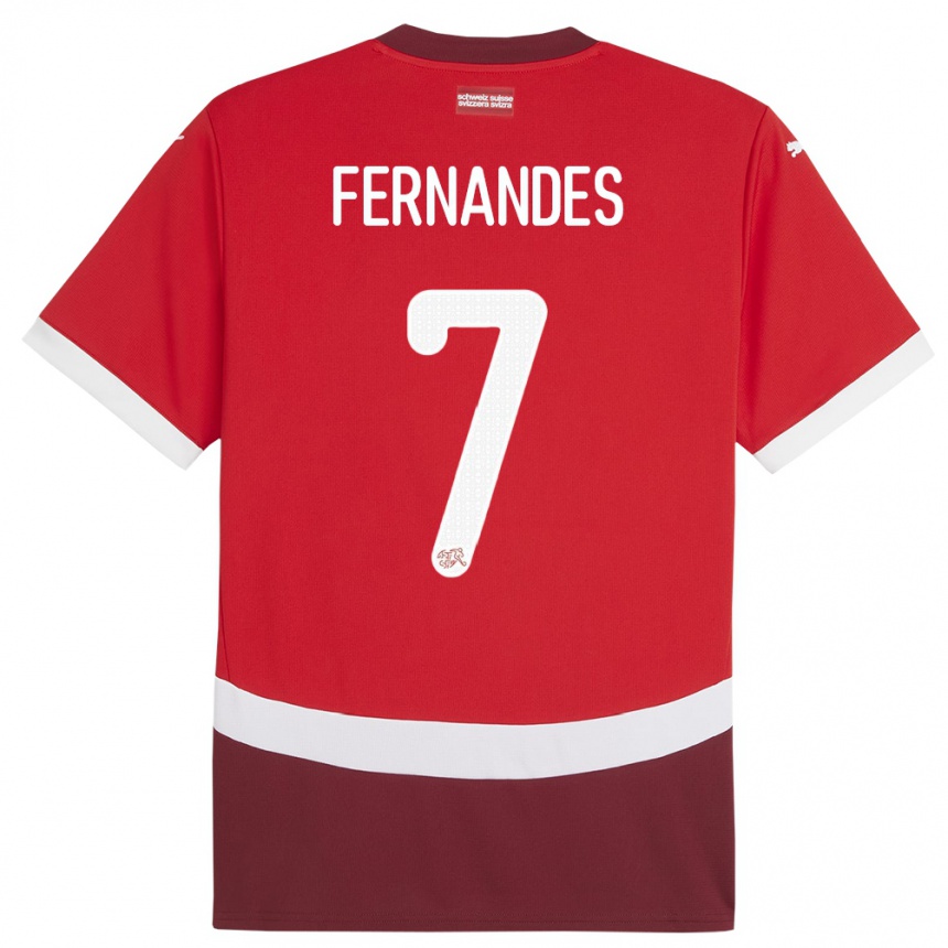 キッズフットボールスイスルベン・フェルナンデス#7赤ホームシャツ24-26ジャージーユニフォーム