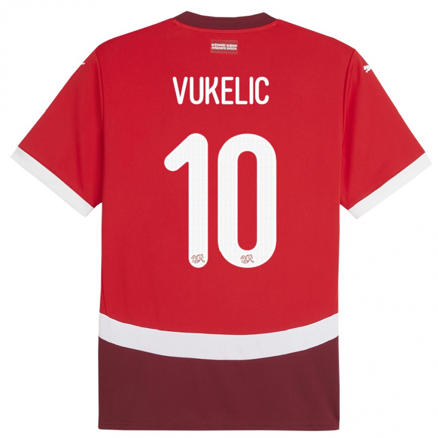 キッズフットボールスイスマイル・ヴケリック#10赤ホームシャツ24-26ジャージーユニフォーム