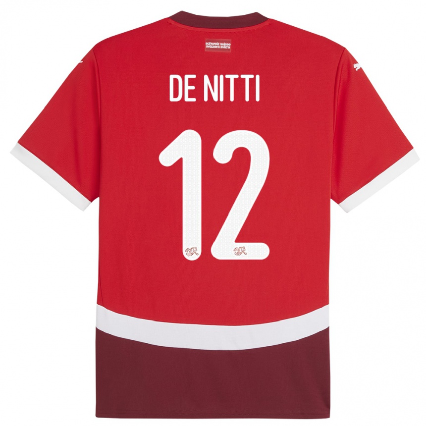 キッズフットボールスイスジャンニ・デ・ニッティ#12赤ホームシャツ24-26ジャージーユニフォーム