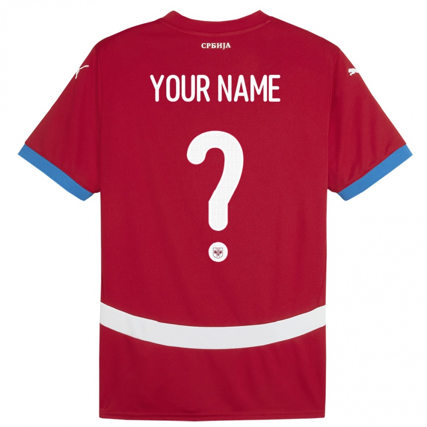 キッズフットボールセルビアあなたの名前#0赤ホームシャツ24-26ジャージーユニフォーム