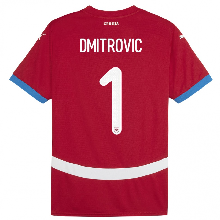 キッズフットボールセルビアマルコ・ドミトロヴィッチ#1赤ホームシャツ24-26ジャージーユニフォーム