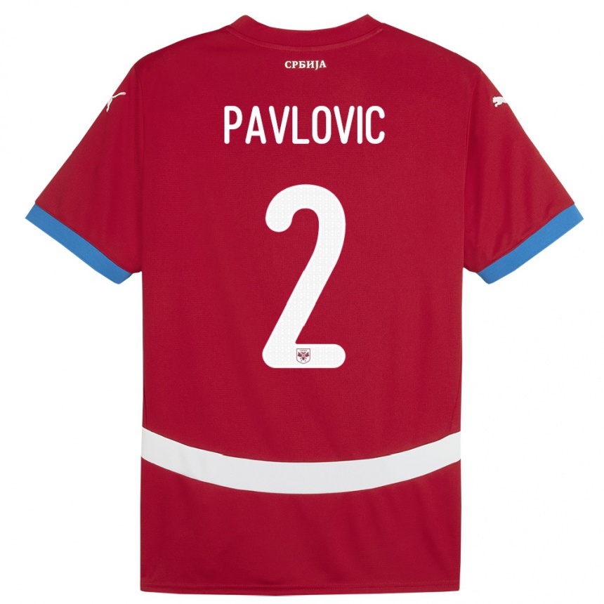 キッズフットボールセルビアストラヒニャ・パヴロヴィッチ#2赤ホームシャツ24-26ジャージーユニフォーム
