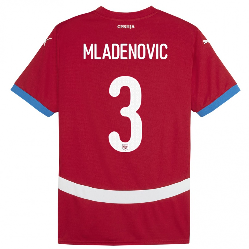 キッズフットボールセルビアフィリップ・ムラデノビッチ#3赤ホームシャツ24-26ジャージーユニフォーム