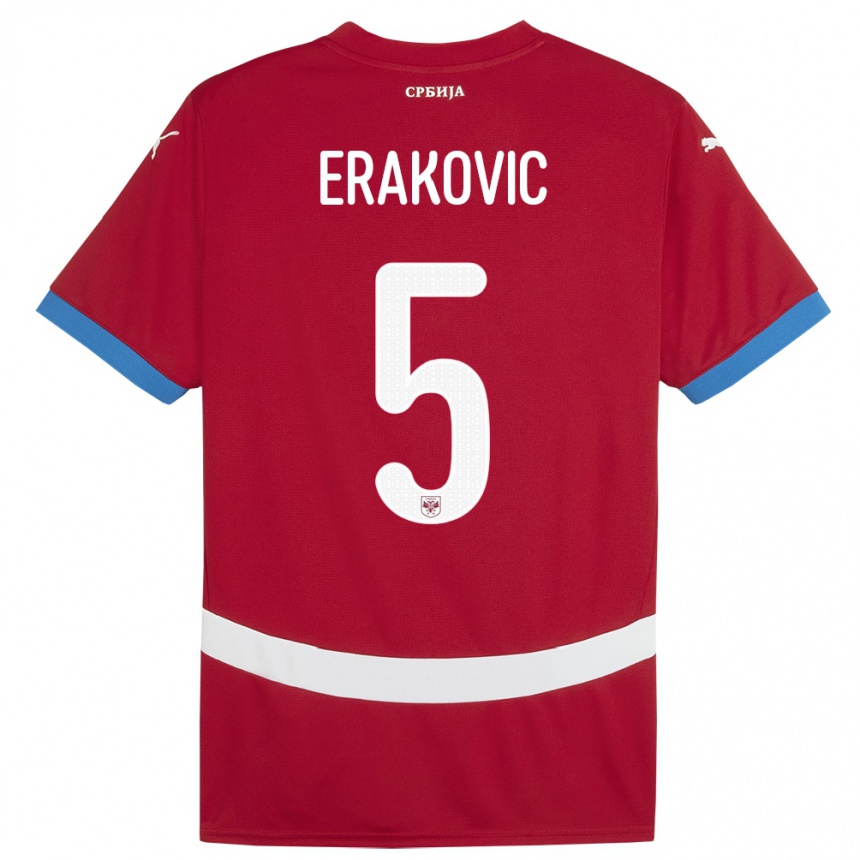 キッズフットボールセルビアストラヒニャ・エラコヴィッチ#5赤ホームシャツ24-26ジャージーユニフォーム