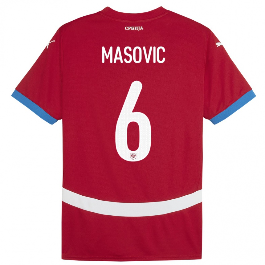 キッズフットボールセルビアエルハン・マショビッチ#6赤ホームシャツ24-26ジャージーユニフォーム