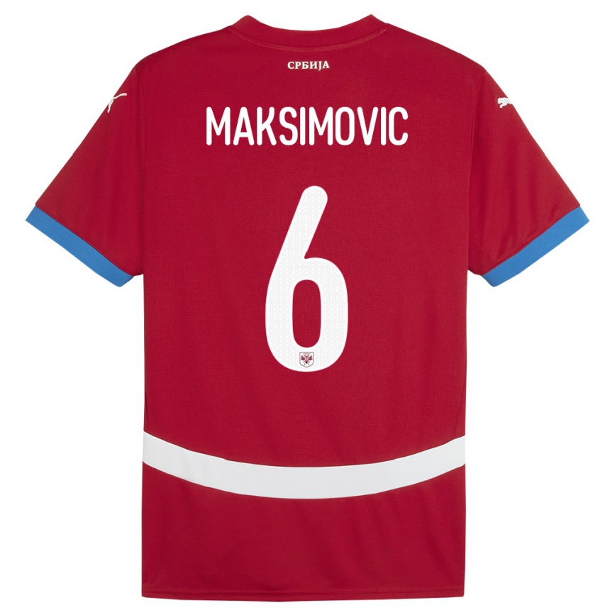 キッズフットボールセルビアネマニャ・マクシモビッチ#6赤ホームシャツ24-26ジャージーユニフォーム
