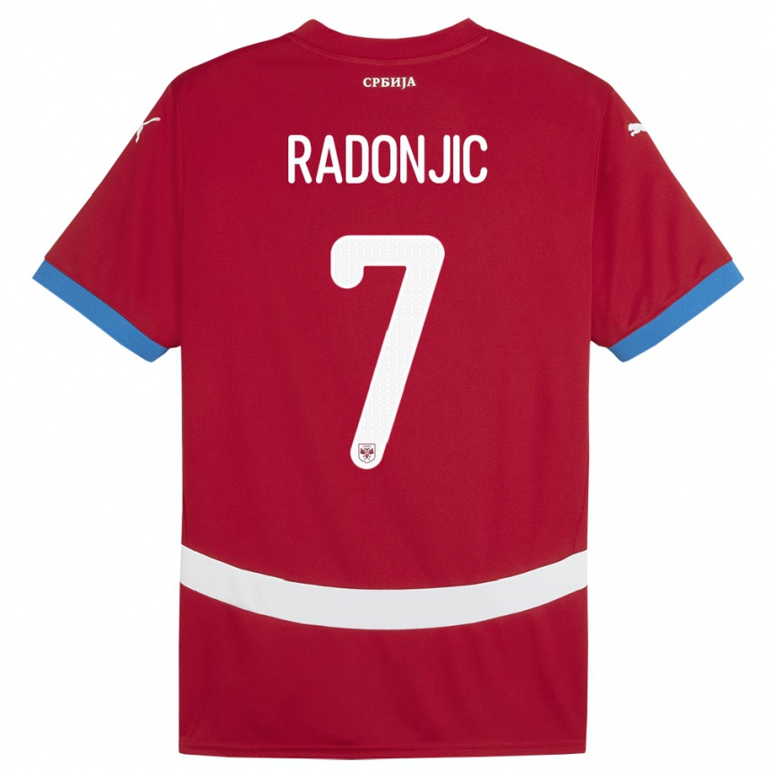 キッズフットボールセルビアネマニャ・ラドニッチ #7赤ホームシャツ24-26ジャージーユニフォーム