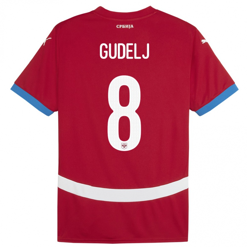 キッズフットボールセルビアネマニャ・グデリ#8赤ホームシャツ24-26ジャージーユニフォーム