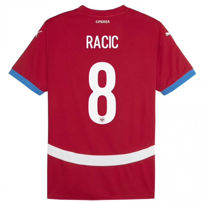 キッズフットボールセルビアウロシュ・ラシッチ#8赤ホームシャツ24-26ジャージーユニフォーム