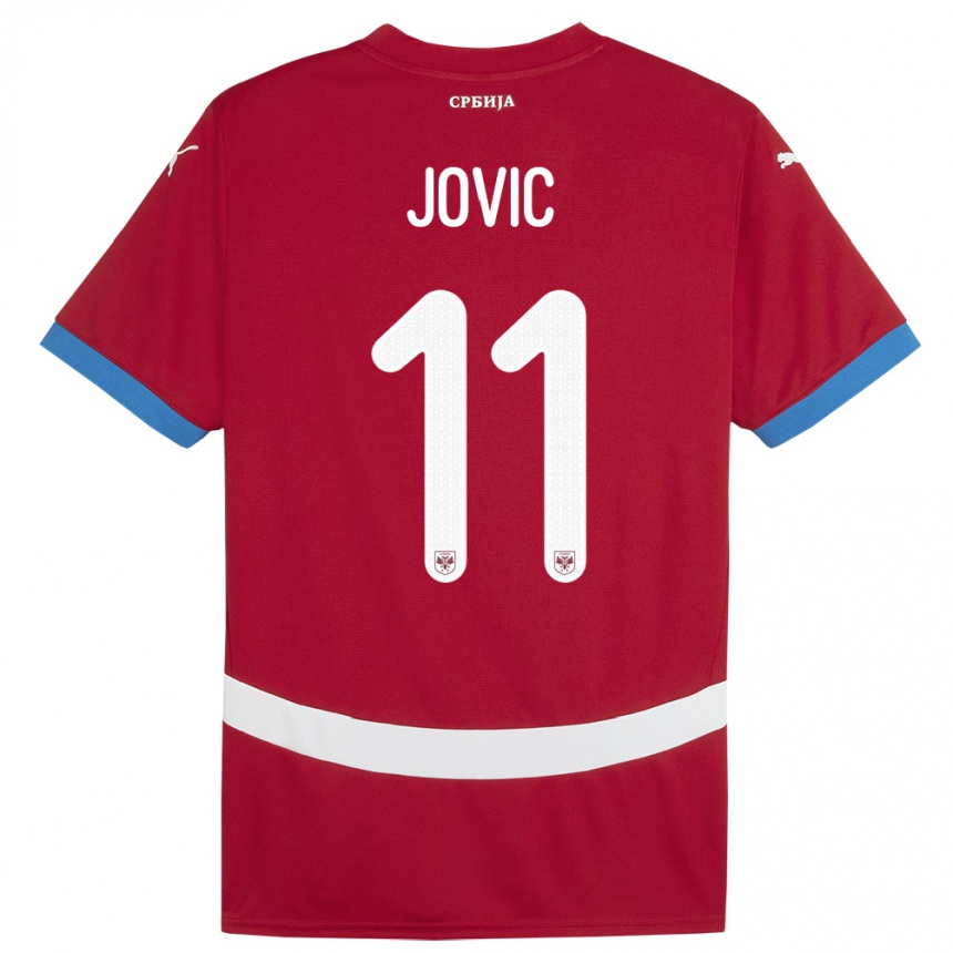 キッズフットボールセルビアルカ・ヨヴィッチ#11赤ホームシャツ24-26ジャージーユニフォーム