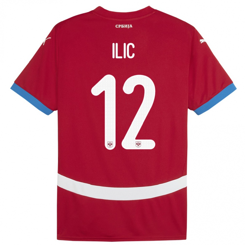 キッズフットボールセルビアマルコ・イリッチ#12赤ホームシャツ24-26ジャージーユニフォーム