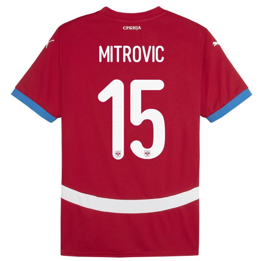 キッズフットボールセルビアステファン・ミトロヴィッチ#15赤ホームシャツ24-26ジャージーユニフォーム