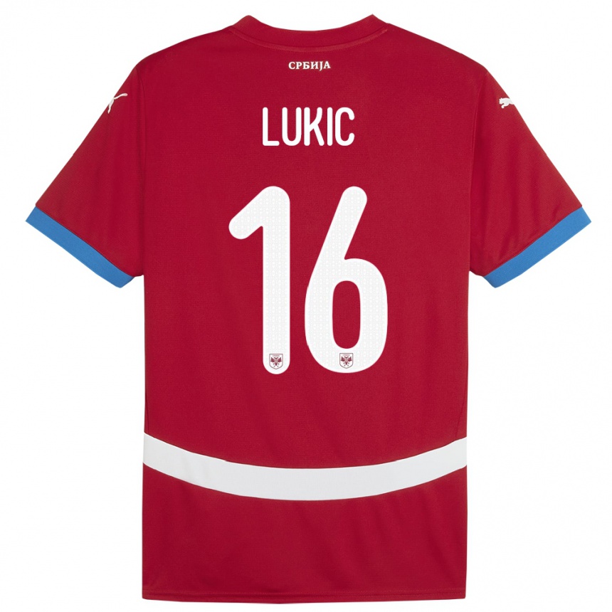 キッズフットボールセルビアサシャ・ルキッチ#16赤ホームシャツ24-26ジャージーユニフォーム