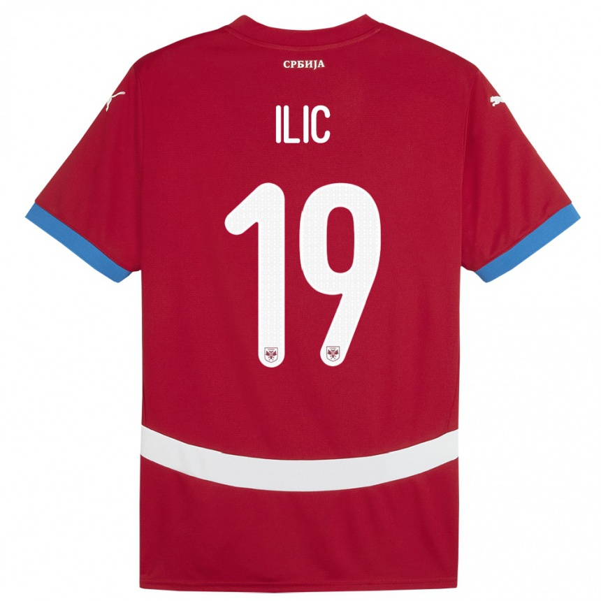 キッズフットボールセルビアイヴァン・イリッチ#19赤ホームシャツ24-26ジャージーユニフォーム