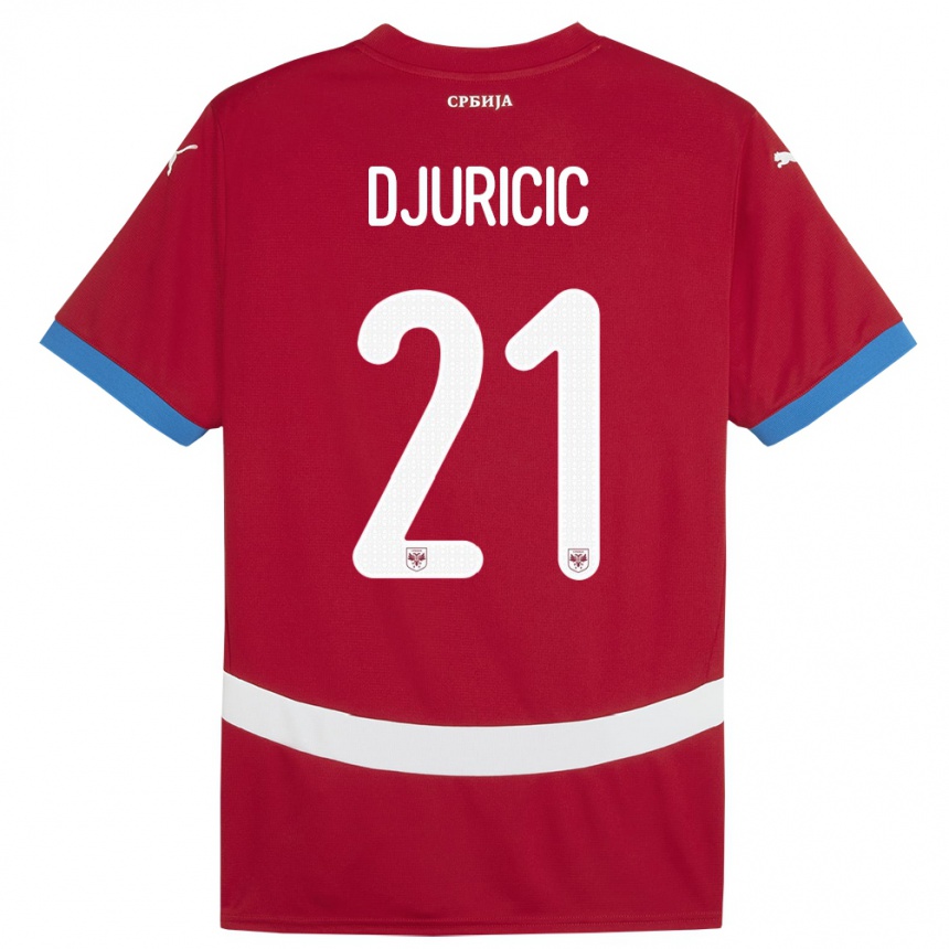 キッズフットボールセルビアフィリップ・ジュリチッチ#21赤ホームシャツ24-26ジャージーユニフォーム