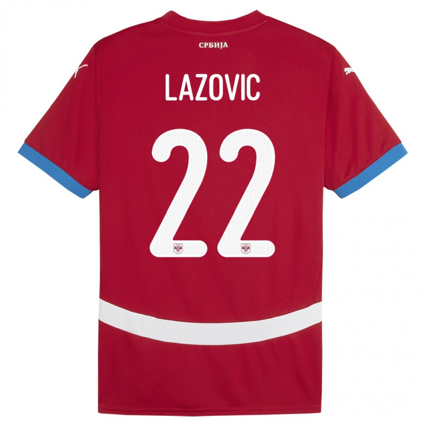 キッズフットボールセルビアダルコ・ラゾヴィッチ #22赤ホームシャツ24-26ジャージーユニフォーム