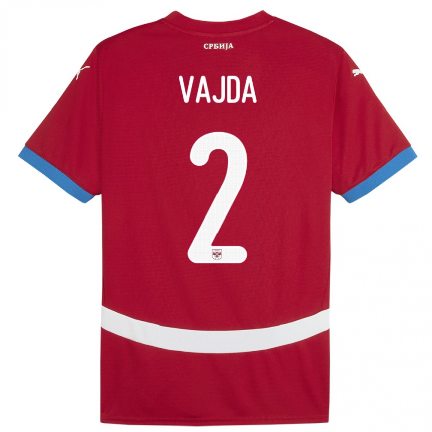 キッズフットボールセルビアオルソヤ・ヴァイダ#2赤ホームシャツ24-26ジャージーユニフォーム