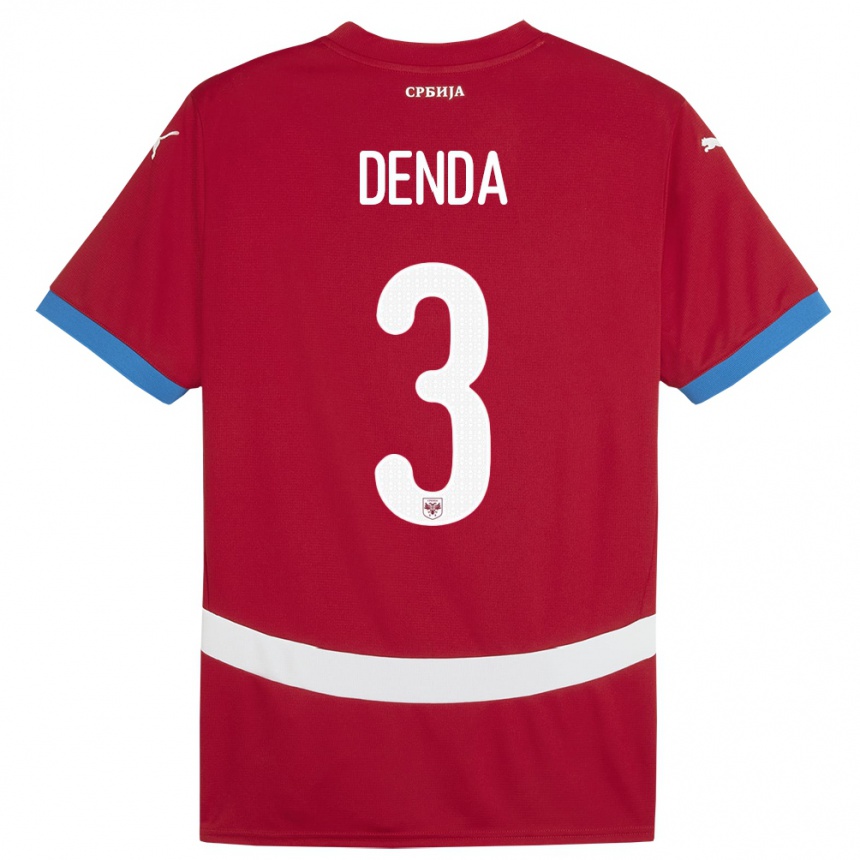 キッズフットボールセルビアミリカ・デンダ#3赤ホームシャツ24-26ジャージーユニフォーム