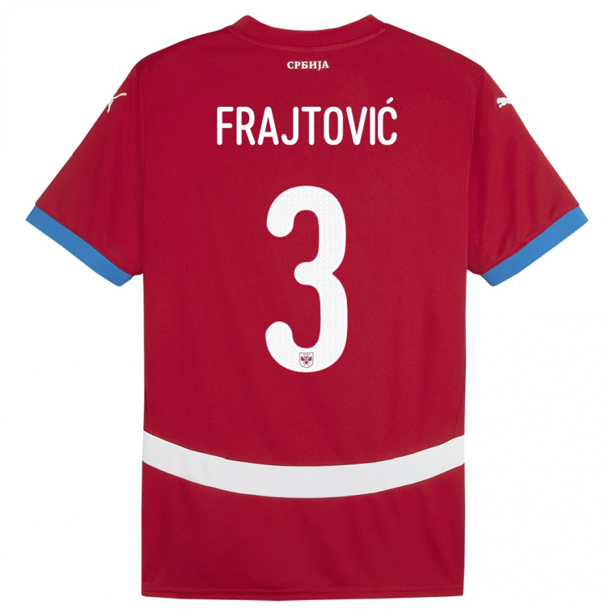 キッズフットボールセルビアアンデラ・フライトビッチ#3赤ホームシャツ24-26ジャージーユニフォーム