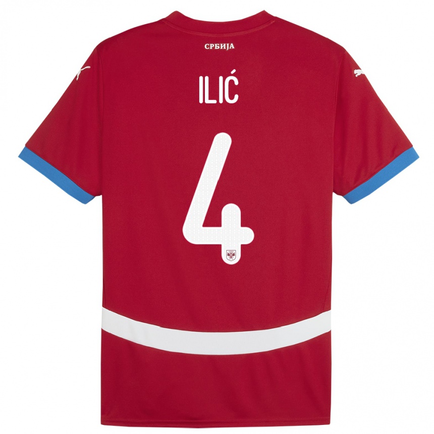 キッズフットボールセルビアマリヤ・イリッチ#4赤ホームシャツ24-26ジャージーユニフォーム