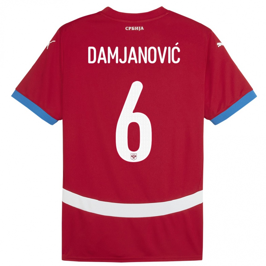 キッズフットボールセルビアネヴェナ・ダミヤノヴィッチ#6赤ホームシャツ24-26ジャージーユニフォーム