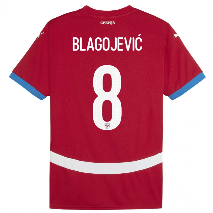 キッズフットボールセルビアダイナ・ブラゴイェビッチ#8赤ホームシャツ24-26ジャージーユニフォーム