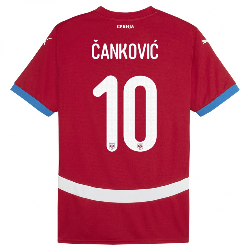 キッズフットボールセルビアジェレナ・カンコビッチ#10赤ホームシャツ24-26ジャージーユニフォーム