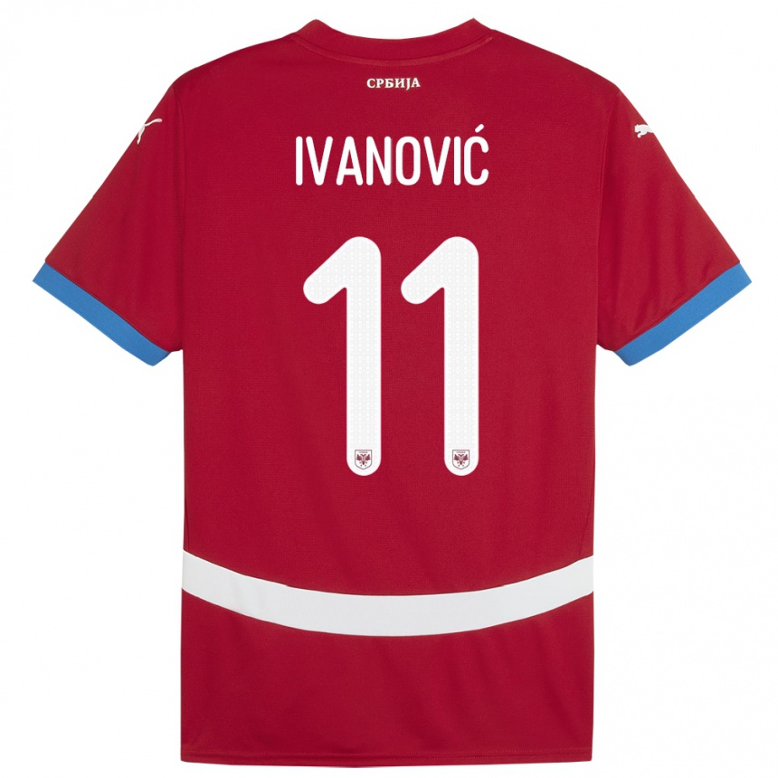 キッズフットボールセルビアミルジャナ・イワノビッチ#11赤ホームシャツ24-26ジャージーユニフォーム