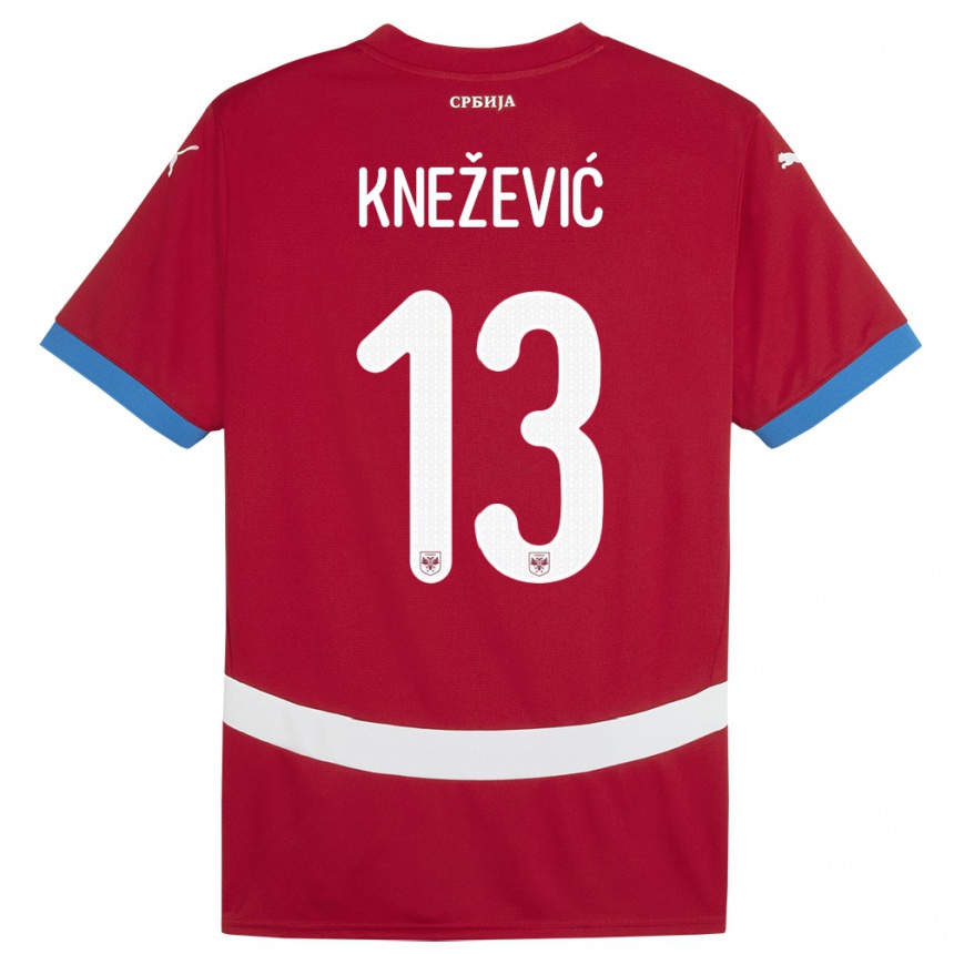 キッズフットボールセルビアミラナ・クネゼビッチ#13赤ホームシャツ24-26ジャージーユニフォーム