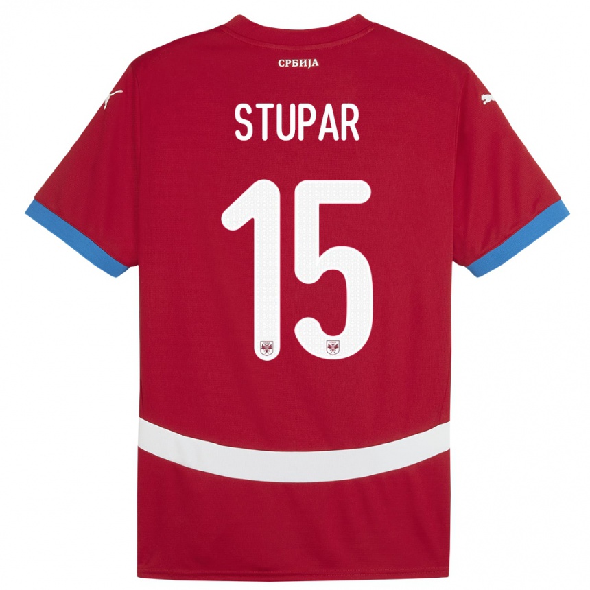 キッズフットボールセルビアジヴァナ・ストゥーパル#15赤ホームシャツ24-26ジャージーユニフォーム