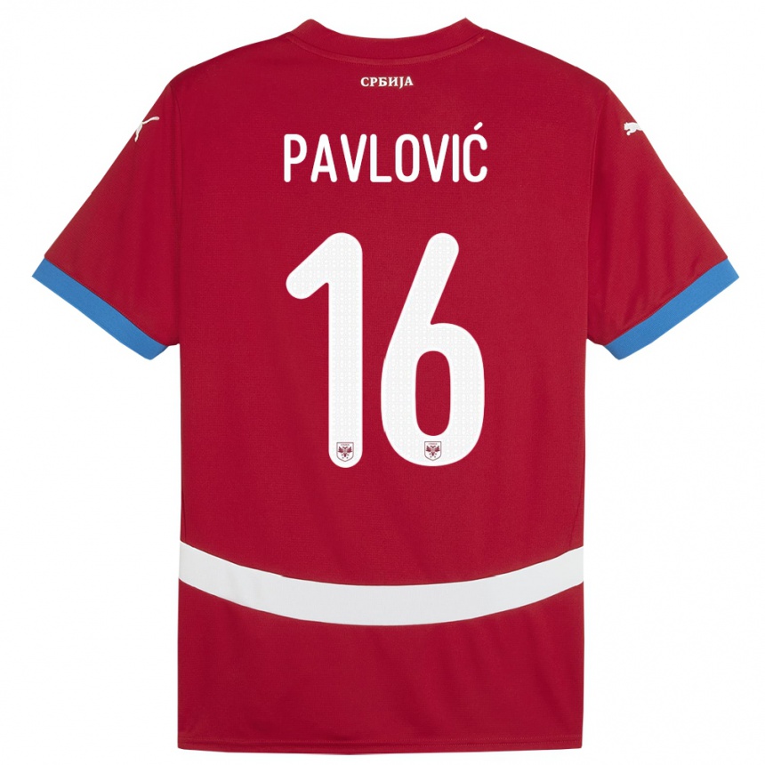 キッズフットボールセルビアサラ・パブロビッチ#16赤ホームシャツ24-26ジャージーユニフォーム
